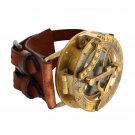 VINTAGE STOCK STEAMPUNK SUNDIAL COMPASS WRIST WATCH w BUFFALO LEATHER BRACELET