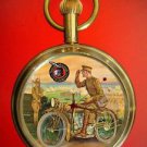 VINTAGE MOTORCYCLE BIKE ART COLLECTIBLE 17 JEWELS HEAVY BRASS POCKET WATCH