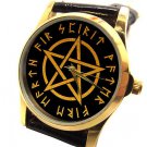 RARE WICCAN WITCH PENTAGRAM COLLECTIBLE ROLLED GOLD ON BRASS WRIST WATCH