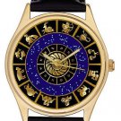 ASTROLOGY ZODIAC CIRCLE SUN SIGNS GORGEOUS MIDNIGHT BLUE & GOLD UNISEX WATCH