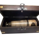 BOY SCOUT / ARMY REGIMENT 15-INCH BRASS AND LEATHER TELESCOPE IN ROSEWOOD CASE