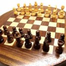 CLASSIC VINTAGE INDIAN ROSEWOOD ROUND TRAVELLING CHESS SET IN PERFECT CONDITION