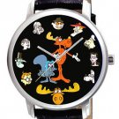 HUGE 44 mm ROCKY & BULWINKLE ORIGINAL COLLAGE COMIC ART COLLECTOR'S WRIST WATCH