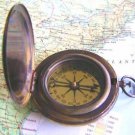 HEAVY ANTIQUATED BRASS JUMBO 2.75-INCH POCKET COMPASS w ENGRAVED SCHOONER
