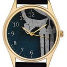 PUNISHERS, COBALT BLUE ORIGINAL SKULL ART, HIGH QUALITY GOLD-WASHED BRASS WATCH PUNISHERS, COBALT BLUE ORIGINAL SKULL ART, HIGH QUALITY GOLD-WASHED BRASS WATCH