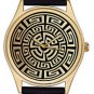 Vintage Antique Aztec Pattern Lovely Gold-Washed Brass Boyfriend / Unisex Watch