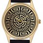 Vintage Antique Aztec Pattern Lovely Gold-Washed Brass Boyfriend / Unisex Watch
