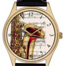 CLASSIC SAX ART SAXOPHONE PLAYER'S MUSICAL NOTATION ART WRIST WATCH, LOVELY!