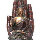 Hand-Painted Bronze Buddha with Blessing Hand Backdrop. Superb Detailing.