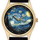 VINCENT VAN GOGH STARRY  NIGHTS VIBRANT COLORS QUALITY GOLD-WASHED BRASS WATCH