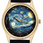 VINCENT VAN GOGH STARRY  NIGHTS VIBRANT COLORS QUALITY GOLD-WASHED BRASS WATCH