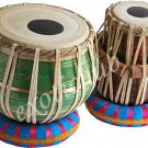 BUY TABLA DRUMS~GREEN COLOR BRASS BAYAN 2.5 KG.~SHESHAM WOOD DAYAN~GREAT SOUND