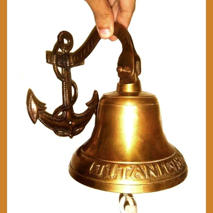 TITANIC 1914 SHIP BELL RECREATION BRONZE w ENGRAVED ANCHOR MOUNT