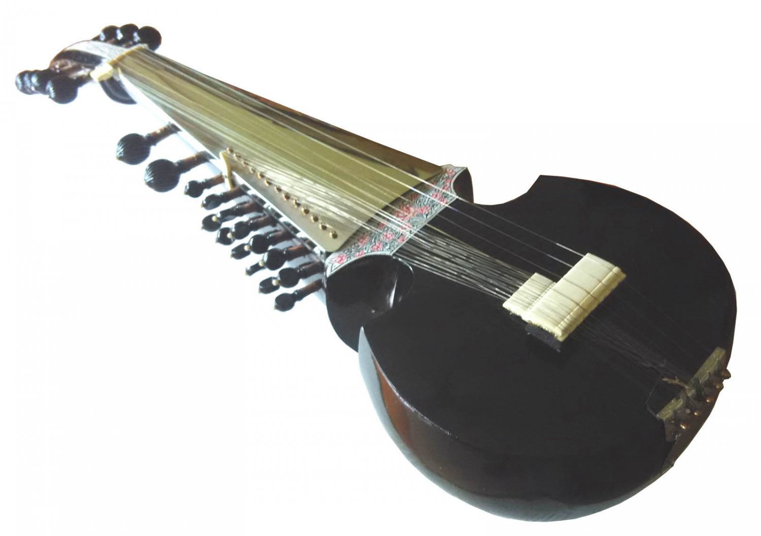 PRO-GRADE TRADITIONAL BLACK SAROD INDIAN LUTE w WOODEN TABLI FANTASTIC ACOUSTICS