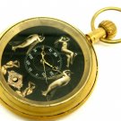 EROTIC VICTORIAN ART PENDULUM AUTOMATON 17 JEWELS WINDING POCKET WATCH IN BRASS