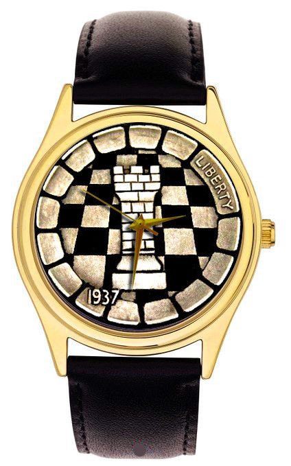 VINTAGE CHEQUERED CHESS MEDALLION ART ROOK 40 mm COLLECTIBLE WRIST WATCH