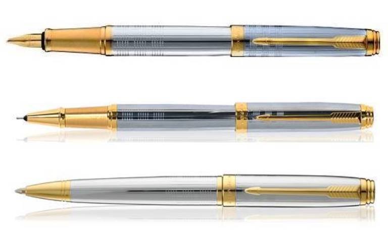 Parker AMBIENT SHINY CHROME CHISELLED GT Fountain/Roller Ball/Ballpoint Pen