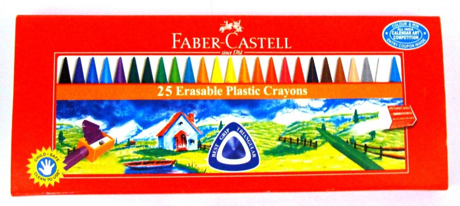 Faber-Castell 25 Erasable Plastic Crayons Assorted Shades 70 mm each