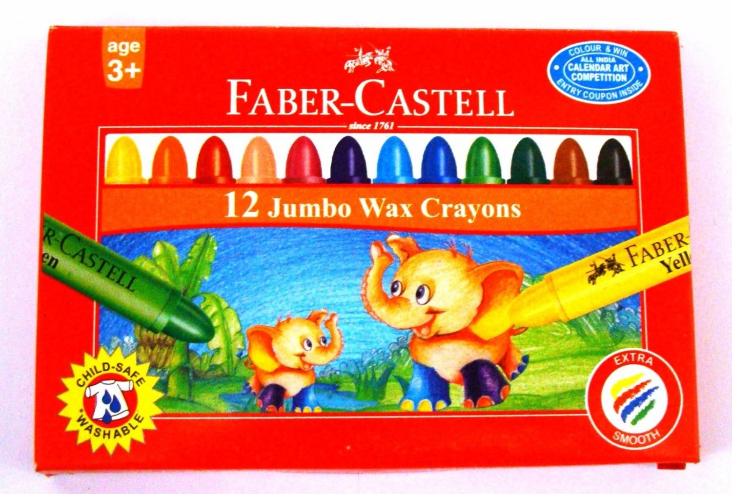 Faber-Castell 12 Jumbo Wax Crayons Assorted Shades 90 mm each
