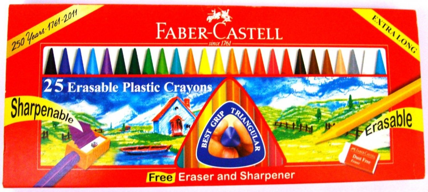Faber-Castell 25 Erasable Plastic Crayons Assorted Shades 110 mm each