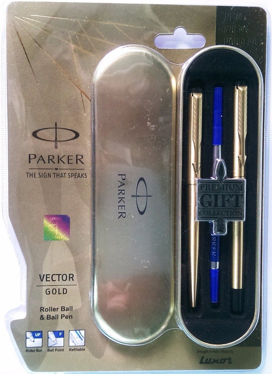 Parker Gift Set Vector Gold Roller Ball & Ball Pen Gold Clip