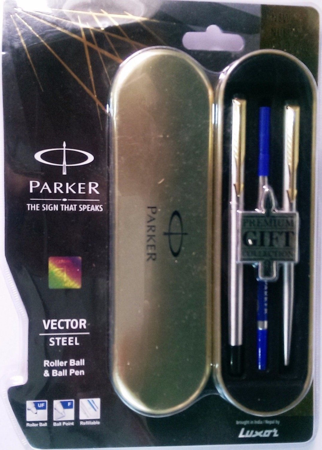 Parker Gift Set Vector Steel Roller Ball & Ball Pen Gold Clip