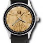 DA VINCI VITRUVIAN MAN VINTAGE PARCHMENT ART COLLECTIBLE SOLID BRASS WRIST WATCH