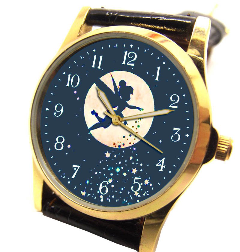 STUNNING TINKERBELL BLUE PETER PAN FAIRY ART SOLID BRASS DREAM WRIST WATCH 30 mm