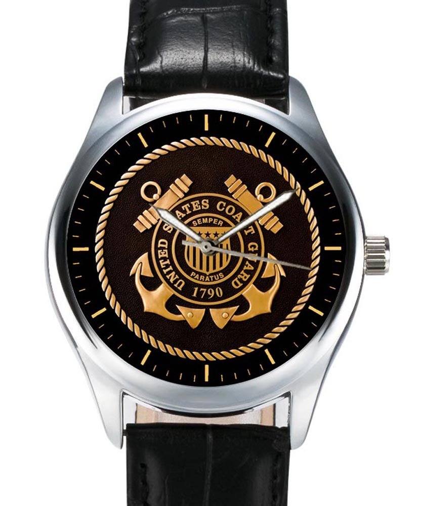 US COAST GUARD MEDALLION ART COLLECTIBLE SOLID BRASS WRIST WATCH
