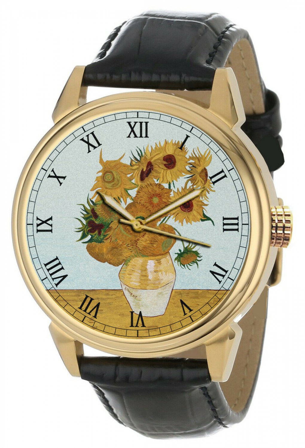 VINCENT VAN GOGH SUNFLOWERS IMPRESSIONIST ART SOLID BRASS QUALITY WRIST WATCH