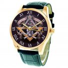 SPECTACULAR VINTAGE SYMBOLIC SKULL ART MASONIC COLLECTIBLE 24K GOLD-WASHED WATCH