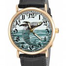 HUMPBACK WHALE. VINTAGE FRENCH MARINE LITHOGRAPH ART BRASS UNISEX WRIST WATCH HUMPBACK WHALE. VINTAGE FRENCH MARINE LITHOGRAPH ART BRASS UNISEX WRIST WATCH