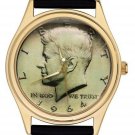 JOHN F KENNEDY JFK SILVER DOLLAR PARCHMENT ART SOLID BRASS PRESIDENT WRIST WATCH