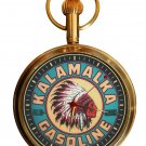 VINTAGE KALAMALKA GASOLINE RED INDIAN PORCELAIN SIGN 17 JEWEL BRASS POCKET WATCH
