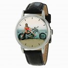 BABE ON A CHOPPER CLASSIC EROTICA ART COLLECTIBLE 40 mm SOLID BRASS WRIST WATCH