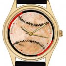 BEAUTIFUL BASEBALL BALL ART COLLECTIBLE 40 mm GOLD-WASHED BRASS WRIST WATCH BEAUTIFUL BASEBALL BALL ART COLLECTIBLE 40 mm GOLD-WASHED BRASS WRIST WATCH