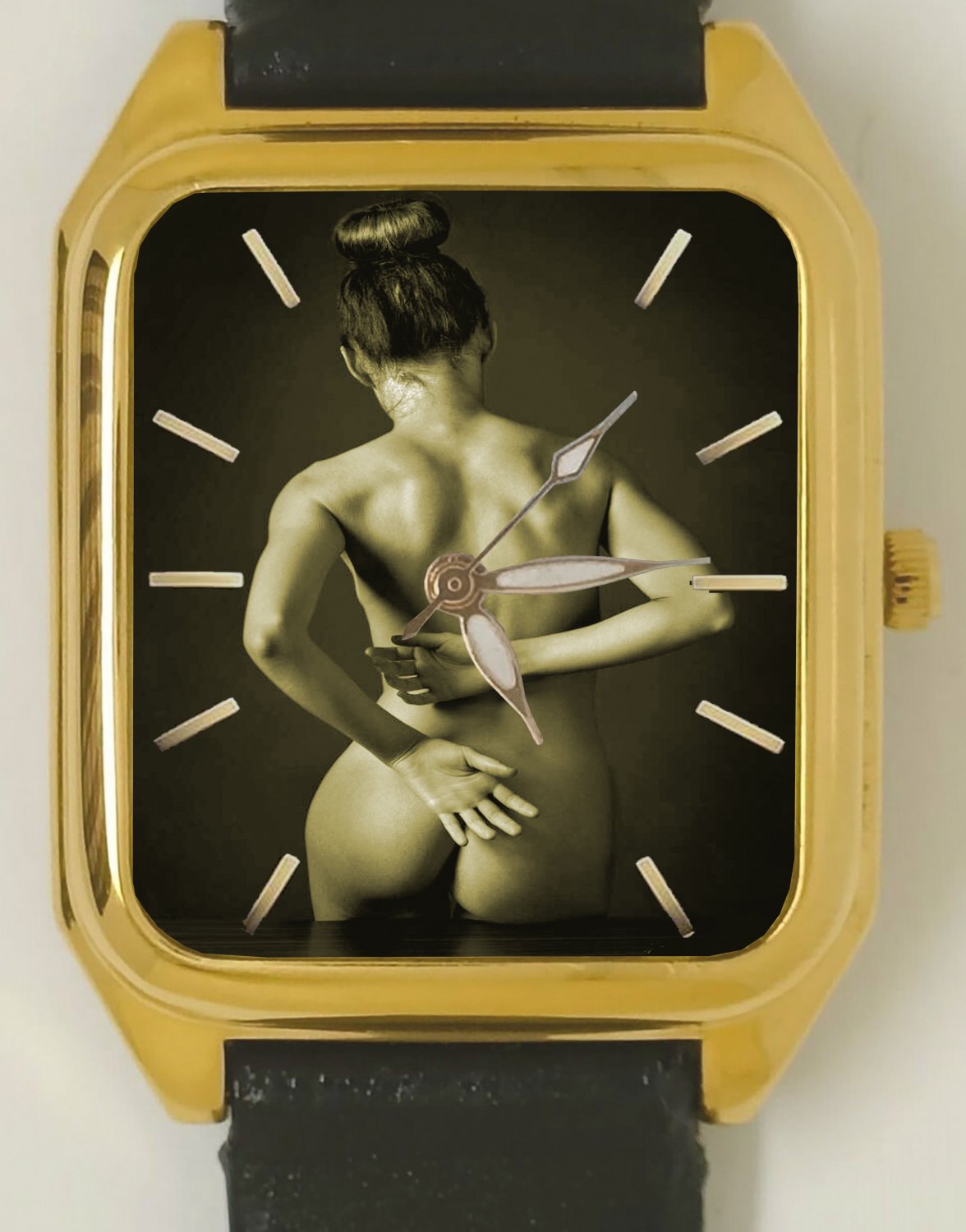 Nude Torso Study, Erotic Art Rectangular Wrist Watch. Solid Brass