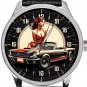 VINTAGE CLASSIC CAR SOLID BRASS COLLECTIBLE WATCH, BLACK & RED MUSTANG HOT ROD