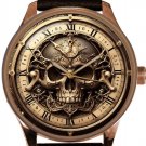 PIRATE CAPTAIN SKULL AND BONES 40 mm SOLID BRASS METALLIC DIAL COLLECTIBLE WATCH
