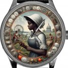BLACK AMERICANA SLAVE GIRL WORKING ON COTTON SOLID BRASS 40 mm WATCH