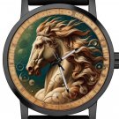 "SECRET DIARY OF LEONARDO" HEAD OF HORSE, COLORED PARCHMENT SOLID BRASS WATCH #5