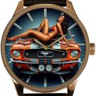 CLASSIC ORANGE MUSTANG WITH PINUP BABE ON BONNET, SOLID BRASS COLLECTIBLE WATCH CLASSIC ORANGE MUSTANG WITH PINUP BABE ON BONNET, SOLID BRASS COLLECTIBLE WATCH
