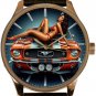 CLASSIC ORANGE MUSTANG WITH PINUP BABE ON BONNET, SOLID BRASS COLLECTIBLE WATCH