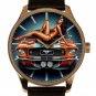 CLASSIC ORANGE MUSTANG WITH PINUP BABE ON BONNET, SOLID BRASS COLLECTIBLE WATCH