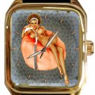 VINTAGE 1970s BLACK COUNTER CULTURE NUDE WITH AFRO LARGE RECTANGULAR BRASS WATCH VINTAGE 1970s BLACK COUNTER CULTURE NUDE WITH AFRO LARGE RECTANGULAR BRASS WATCH