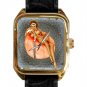 VINTAGE 1970s BLACK COUNTER CULTURE NUDE WITH AFRO LARGE RECTANGULAR BRASS WATCH