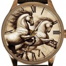 "SECRET DIARY OF LEONARDO" HORSE SKETCH PRANCING STALLIONS SOLID BRASS WATCH #9 "SECRET DIARY OF LEONARDO" HORSE SKETCH PRANCING STALLIONS SOLID BRASS WATCH #9