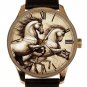 "SECRET DIARY OF LEONARDO" HORSE SKETCH PRANCING STALLIONS SOLID BRASS WATCH #9