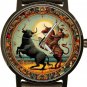 BULLFIGHTING SALVADOR DALI STYLE SURREALISM PICADOR & THE BULL SOLID BRASS WATCH