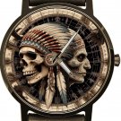 ORIGINAL NATIVE AMERICAN ART SIOUX MEDICINE MAN SHAMAN & SKULL SOLID BRASS WATCH